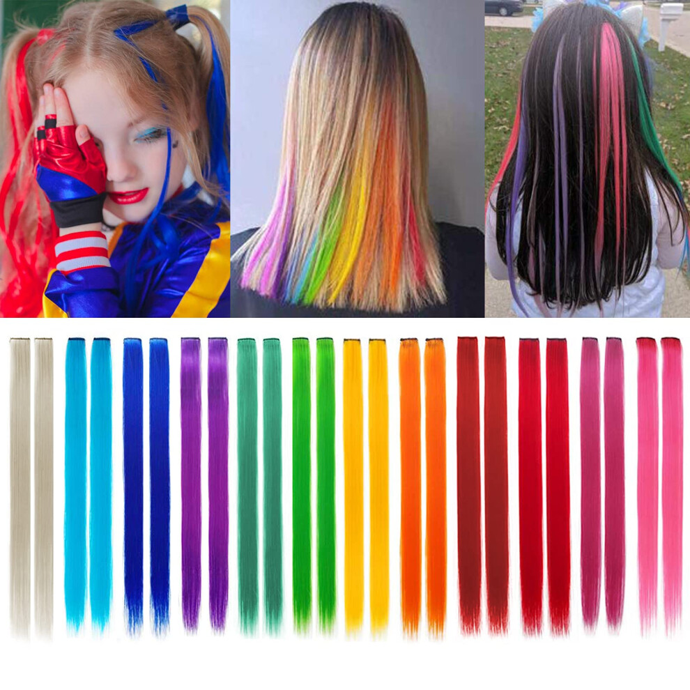 Unisex 21 Inch Clip In Colored Hair Extensions 24Pcs Rainbow Heat Resistant Hairpieces For Kids And Women