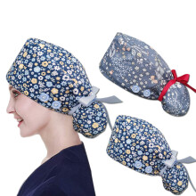 Bouffant Caps with Buttons for Women Adjustable Ponytail Opening Surgical Cap 2 Pack