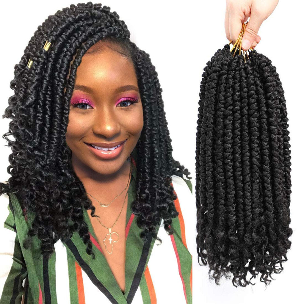 Unisex Black 12 Inch Senegalese Twist Crochet Hair Curly Ends Braids For Women 9 Packs #1B