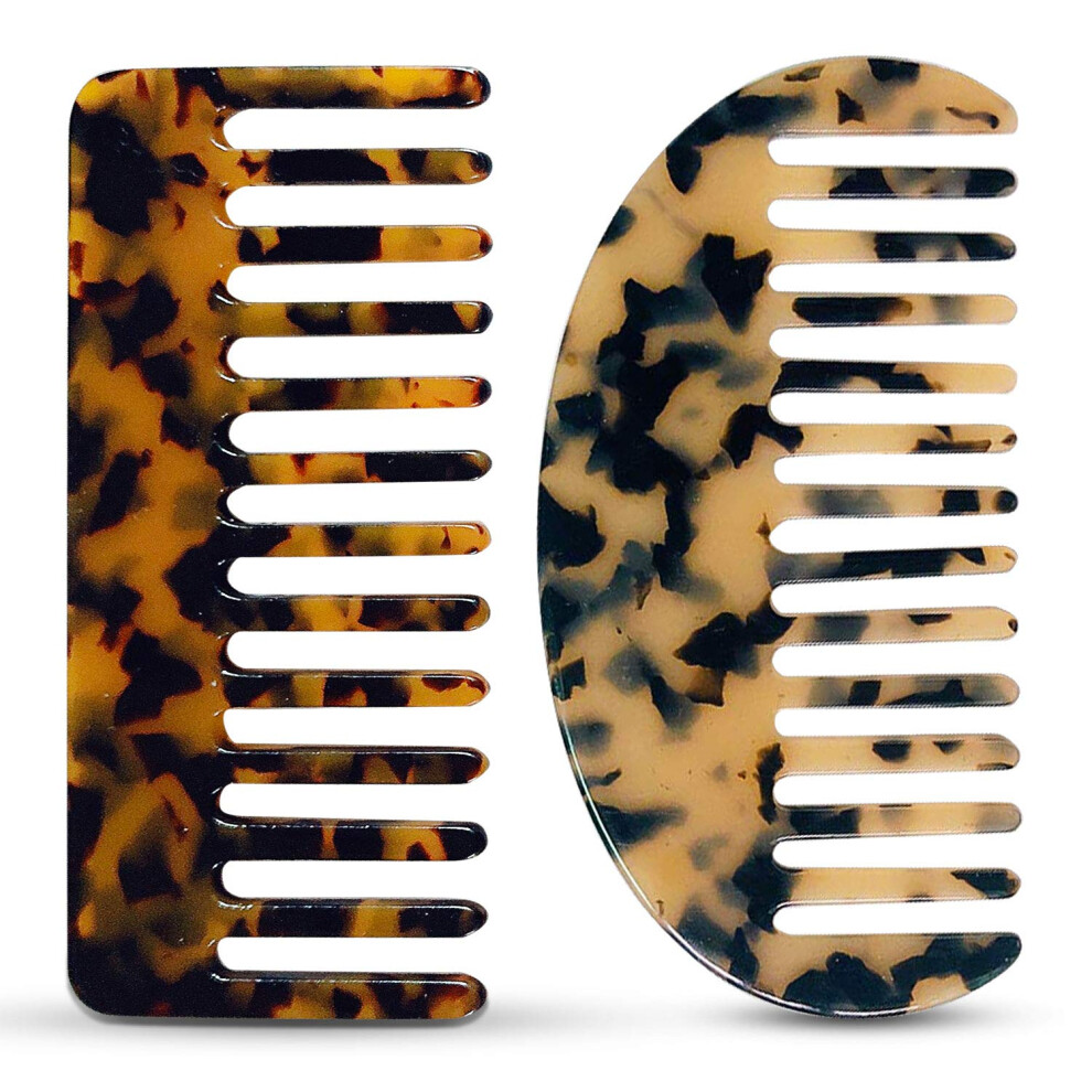 Unisex Wide Tooth Comb For Curly Hair, Leopard Marble, Cellulose Acetate, 2 Pack