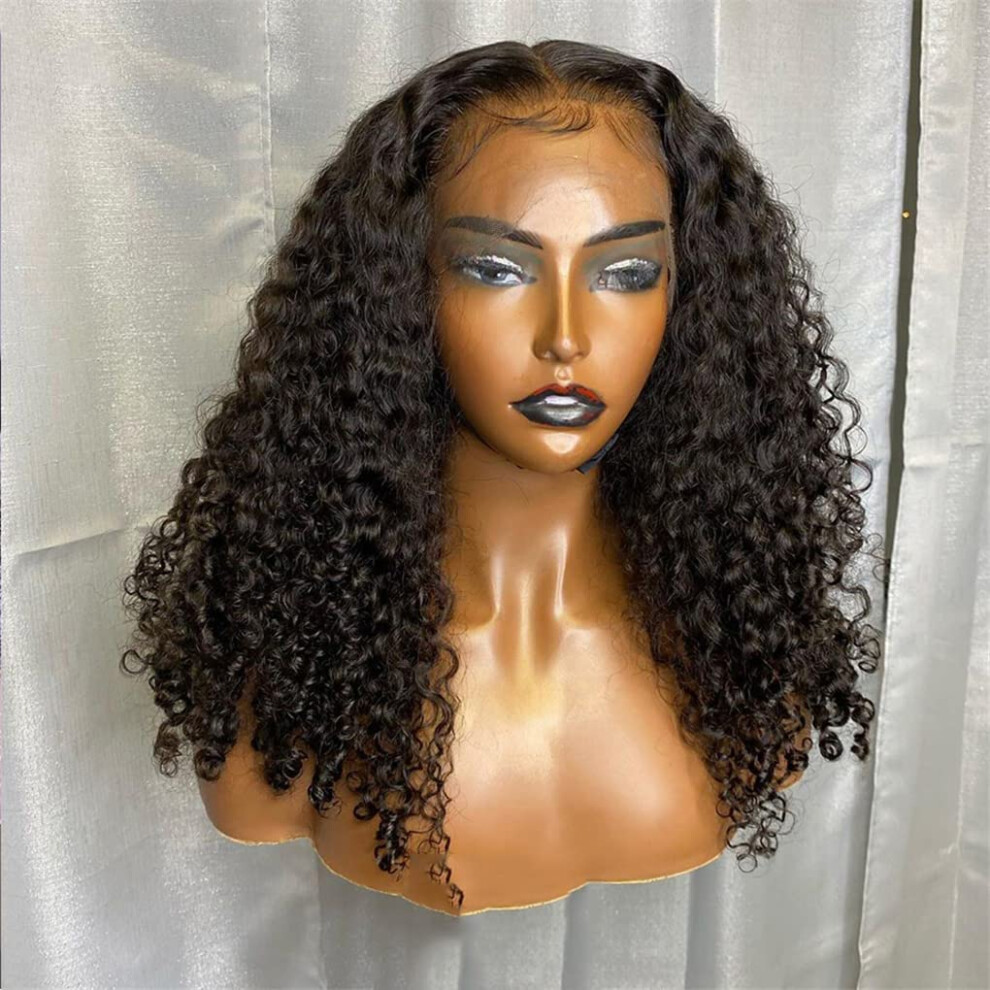 Unisex Human Hair Lace Front Wig 8 Inch Kinky Curly Brazilian 13X4 Glueless 250 Density Natural Hairline