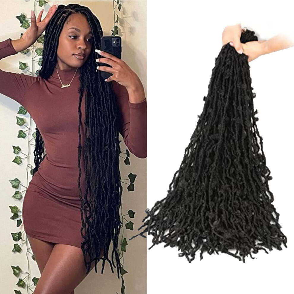 Unisex Butterfly Locs Crochet Hair 36 Inch Prelooped Distressed Braids Extensions 6 Packs 1B Color