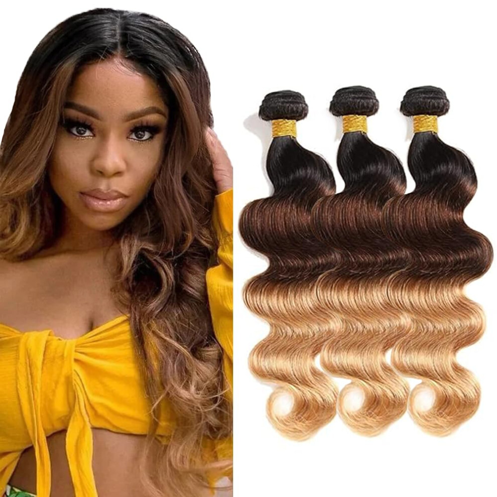 18 Inch T1B/4/27 Ombre Blonde Body Wave Brazilian Virgin Human Hair Bundles 10A Grade Weave for Women