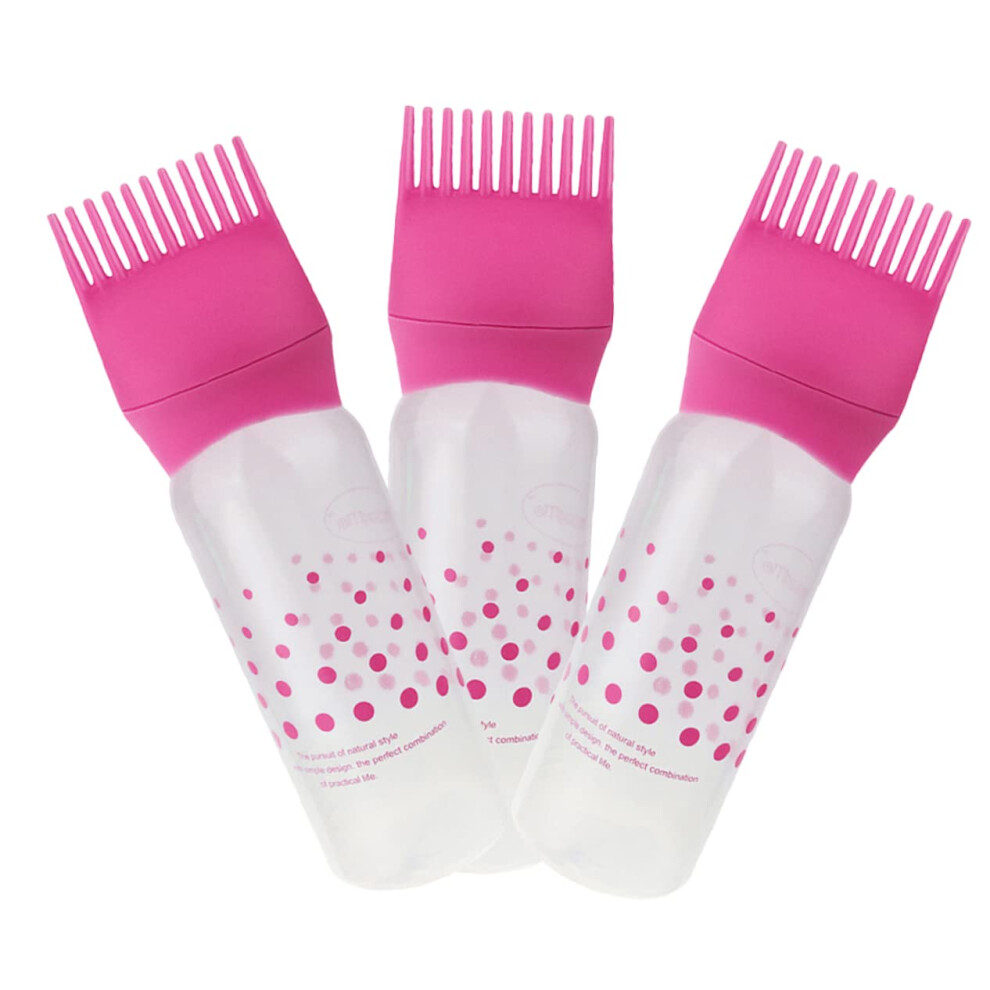Pink 3Pcs Root Comb Applicator Bottles For Hair Dyeing And Coloring Tool With Scale For Even Application