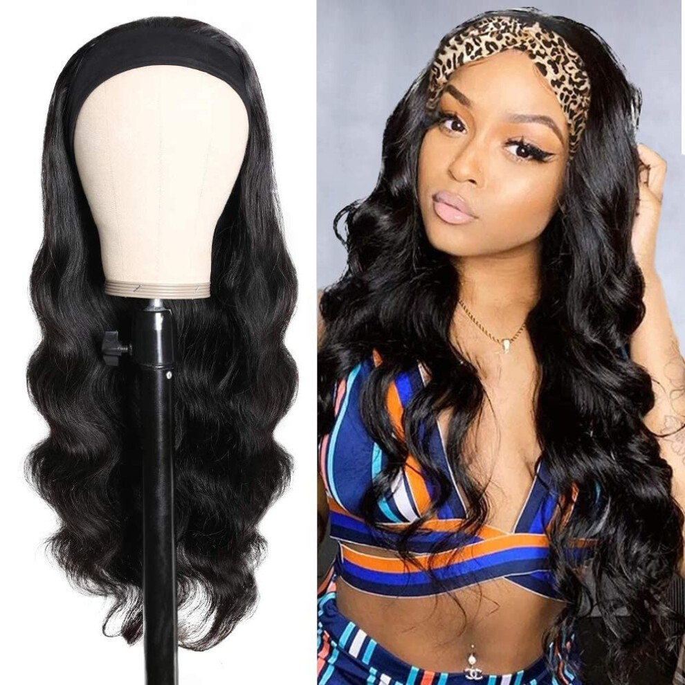 20 Inch Body Wave Human Hair Headband Wig, Wet and Wavy Glueless Design, 150% Density for Black Women