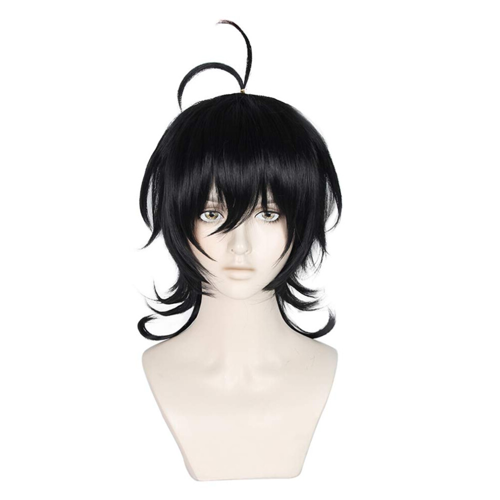 Unisex Black Anime Cosplay Wig Short Fluffy Hair Synthetic Heat Resistant With Cap For Costume