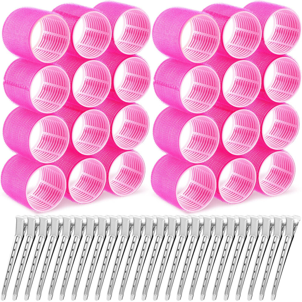 Jumbo Self Grip Hair Rollers Set with Duckbill Clips for Heat Volume and Styling, 24pcs for All Hair Types
