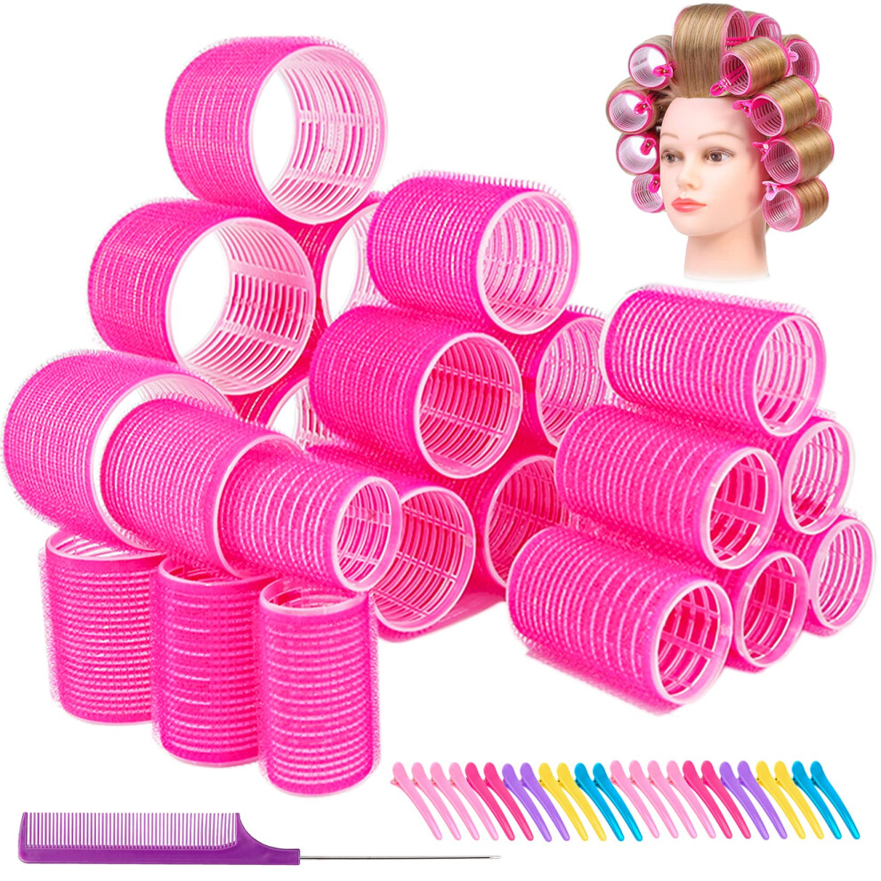 Self Grip Hair Rollers Set 49pcs, Heatless Curlers with Clips and Comb, 3 Sizes for All Hair Lengths