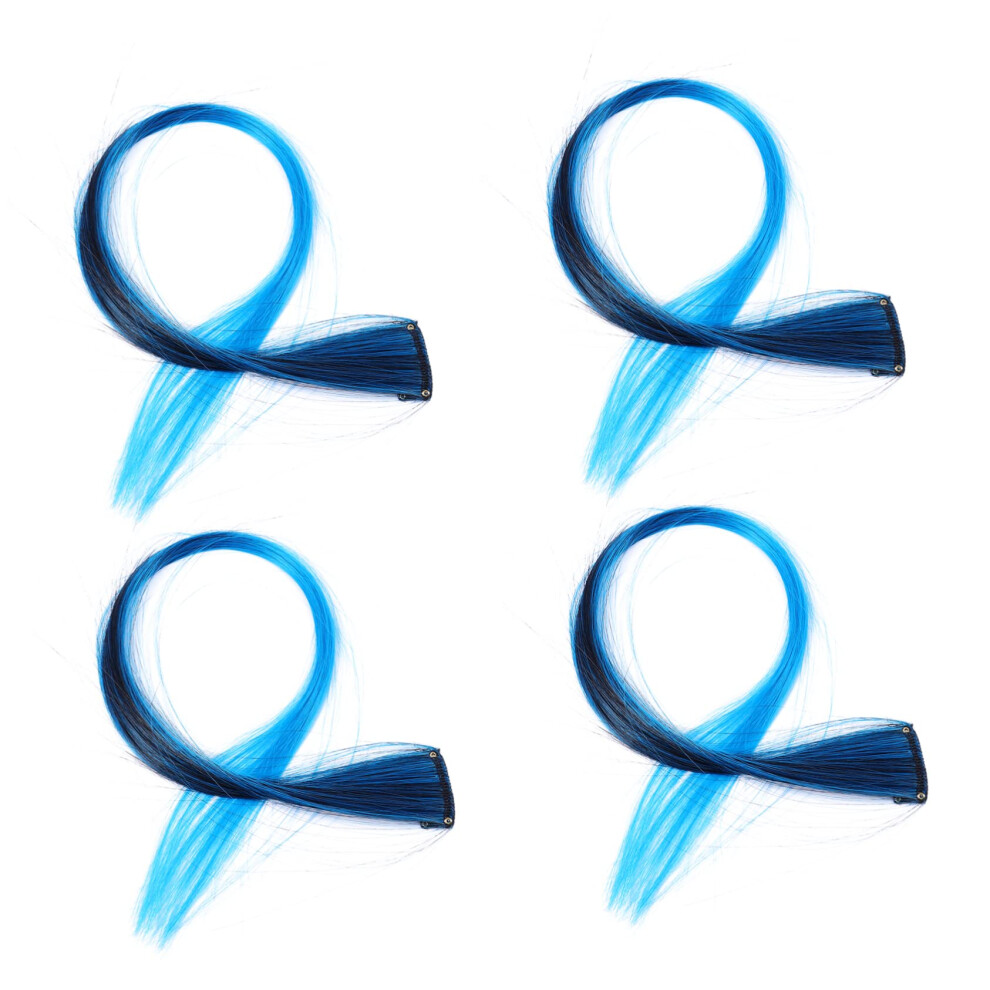 Gradient Blue Clip in Hair Extensions 6Pcs Synthetic Hair Extension for Women Vibrant Color Party Wear