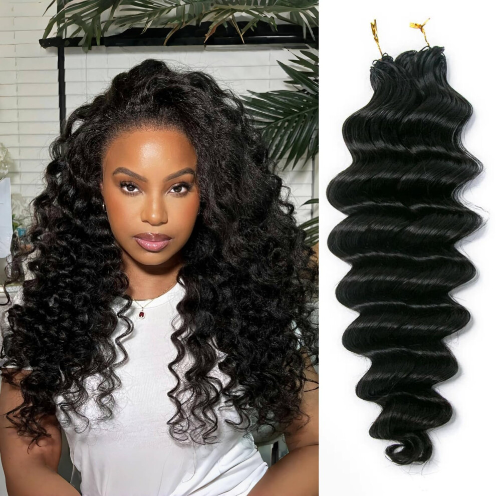 16 Inch Human Hair Crochet Braids Loose Deep Wave Pre Looped Knotless Pre Separated Extensions for Black Women Natural Look 60g