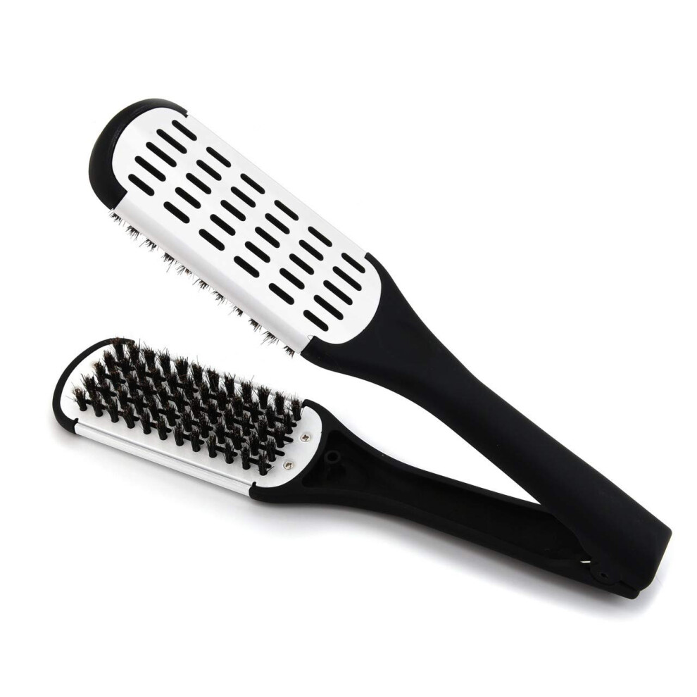 Unisex White Doublesided Boar Bristle Hair Straightening Comb With Ergonomic Spring Grip For Smooth And Shine