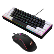 Zestaw klawiatury i myszy Hxsj v700bw A869USB, 61-klawiszowa przewodowa klawiatura komputerowa z podświetleniem RGB, kolorowe oświetlenie LED, mysz