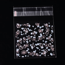 Beutel rechteckige OPP-Zellophanbeutel mit Herzmuster, transparent, 9,9 x 6,9 cm, einseitige Dicke: 0,035 mm, Innenmaße: 6,9 x 6,9 cm, 95–100