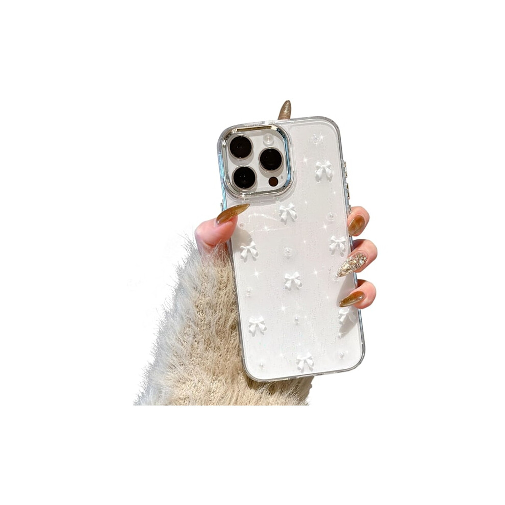 Bling Glitter 3D Bowknot Case Compatible With Iphone 14 Pro, Sparkly Crystal Clear Slim Soft Durable Protective Case White 9448196170007