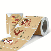 250 unidades/rolo de adesivos de Natal - Papel kraft 2x3, árvore, meias, boneco de neve, alce, FELIZ NATAL
