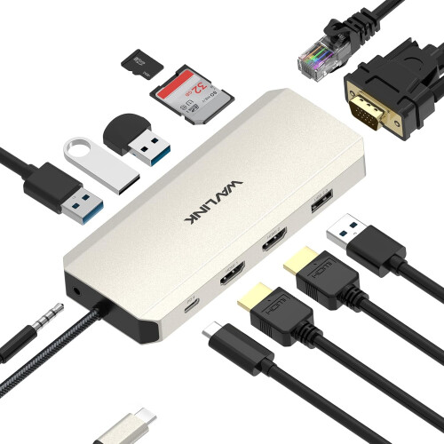 Σταθμός σύνδεσης USB C με τριπλή οθόνη 12 σε 1, προσαρμογέας πολλαπλών θυρών με διπλό