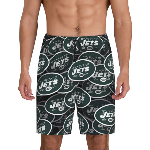 NYJ_Jets Ανδρικό Κοντό Παντελόνι Πιτζάμας με Αθλητικό Λογότυπο Ομάδας Ποδοσφαίρου