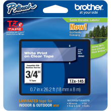 Genuine Brother 3/4" (18mm) White on Clear TZe P-Touch Tape for Brother PT-1830, PT1830 Label Maker