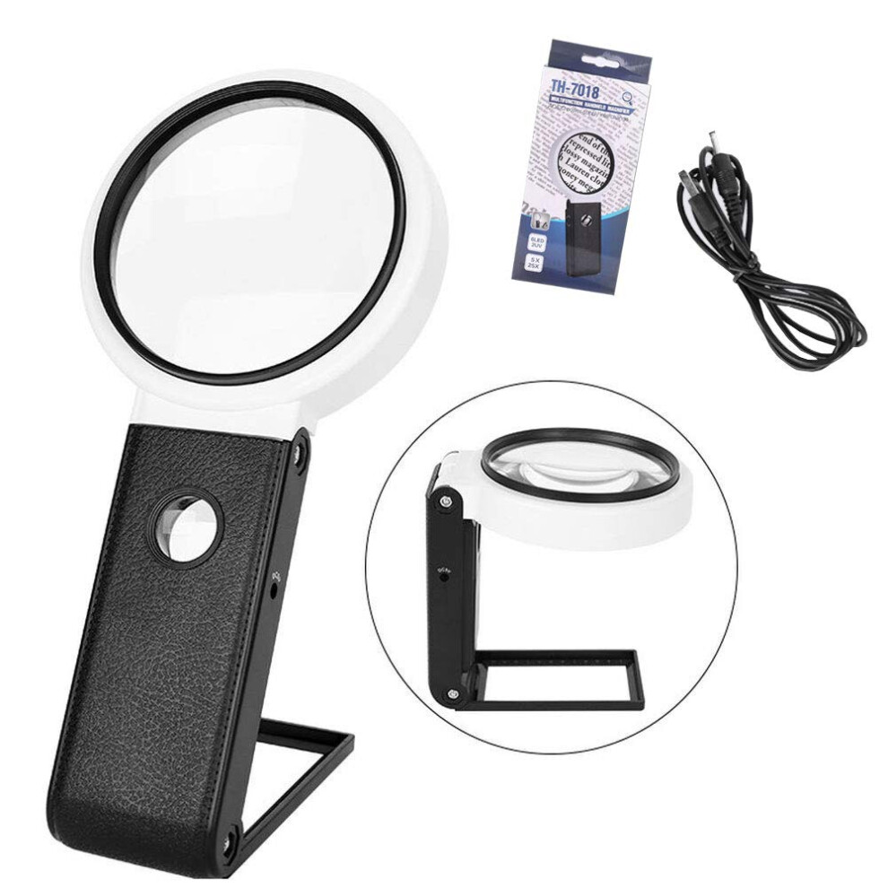 Rechargeable Magnifying Glass with Light 25X LED Handheld Foldable Design for Seniors Reading