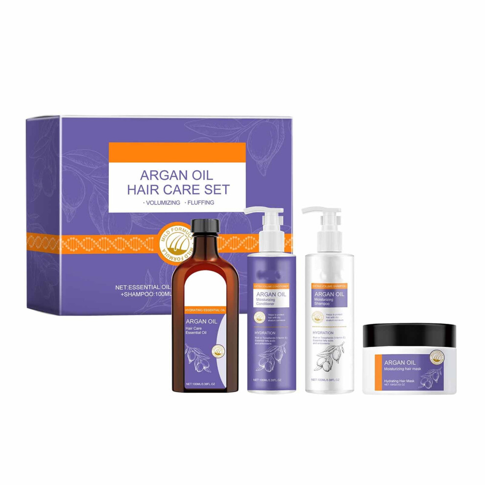 Purple Argan Oil Hair Care Set With Shampoo Conditioner Mask For Deep Hydration And Damage (Purple)