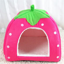 JeashCHAT Söt Jordgubb Kattbädd Hus Vinter Inomhus Hopfällbar Mjuk Varm Litet Husdjurstält Hus Kennel för Katt Valp Liten Hund, 12"x12", Rosa