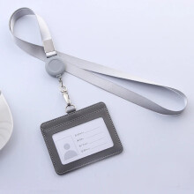 Funda de cuero para tarjetas de identificación con cordón retráctil, para hombre y mujer, para tarjetas de crédito bancarias, color gris (.1489)