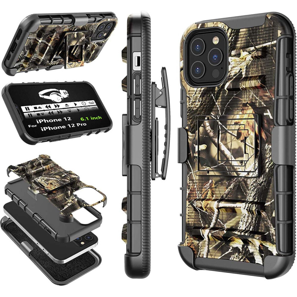 Compatible With Iphone 12 Pro Max, Iphone 12 Mini, Iphone 12 Pro. Hoplite Shock-Absorbing Locking Clip Holster Case With Kickstand, Full-Body Armor 9499224639720