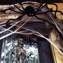 Jacenvly Nouvelle décoration de chambre Halloween Crâne simulé Grande araignée en peluche Ornement d'araignée Décorations d'automne pour la