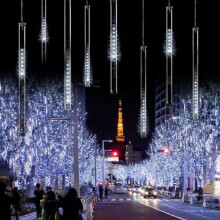 3x288 LED Meteor Shower Lights, 12" Outdoor Icicle Lights, Connectable Raindrop Xmas Decor, compatible with Blue White Snow Falling Effect for