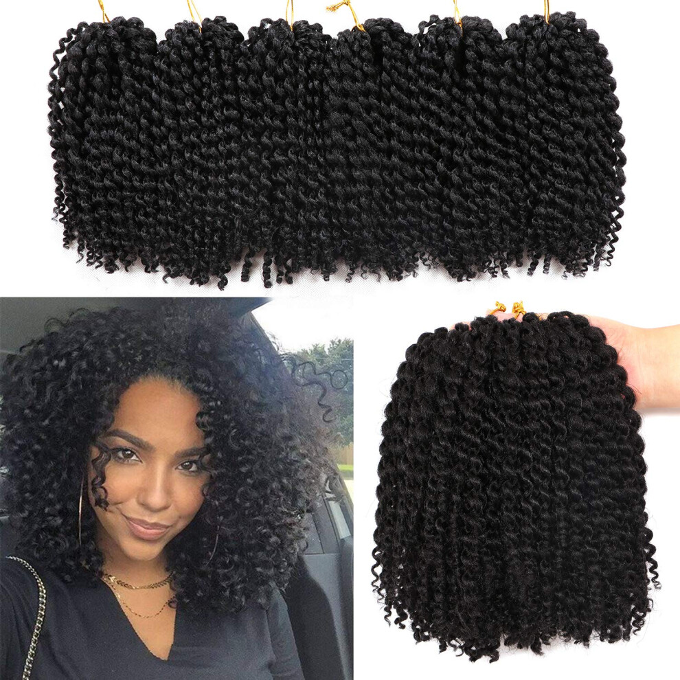Unisex Black 8 Inch Short Passion Twist Crochet Hair Marleybob Jerry Curl Braids For Women 3 Bundles 1B
