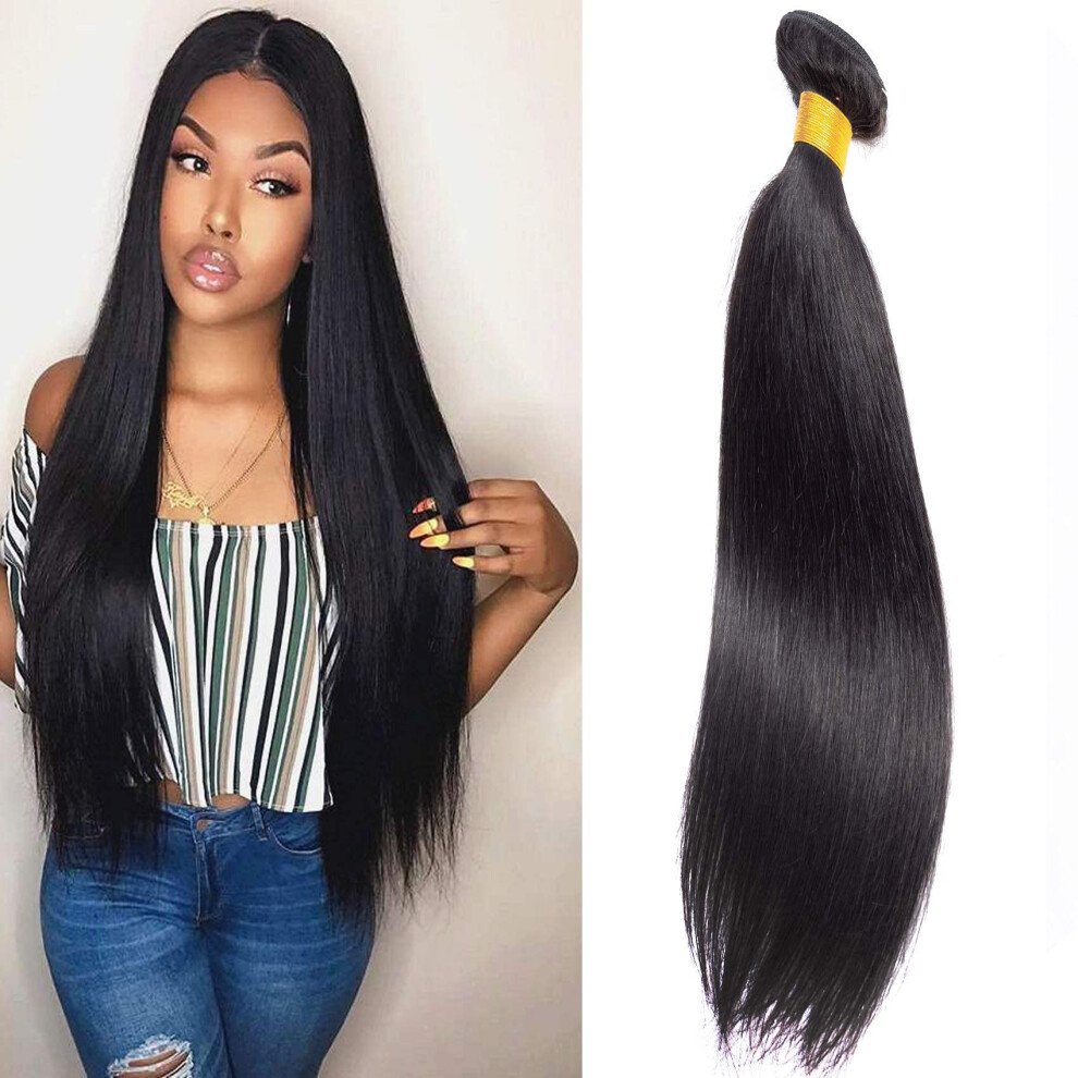 Unisex Black Brazilian Virgin Human Hair Bundle 24 Inch Silky Straight Weft Natural Remy Extensions