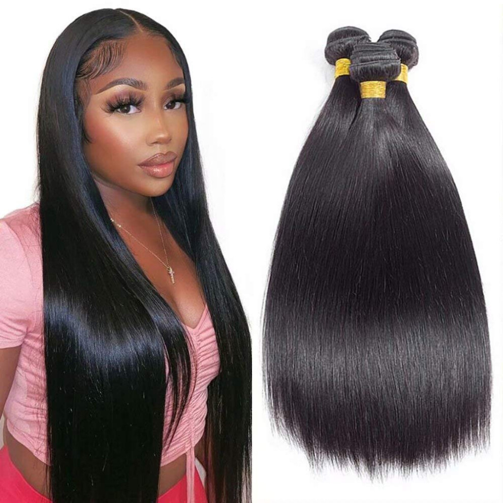 Unisex Brazilian Virgin Straight Hair Bundles 10A Human Hair Extensions Natural Color Dye And Bleach Friendly 18 20 22 Inch