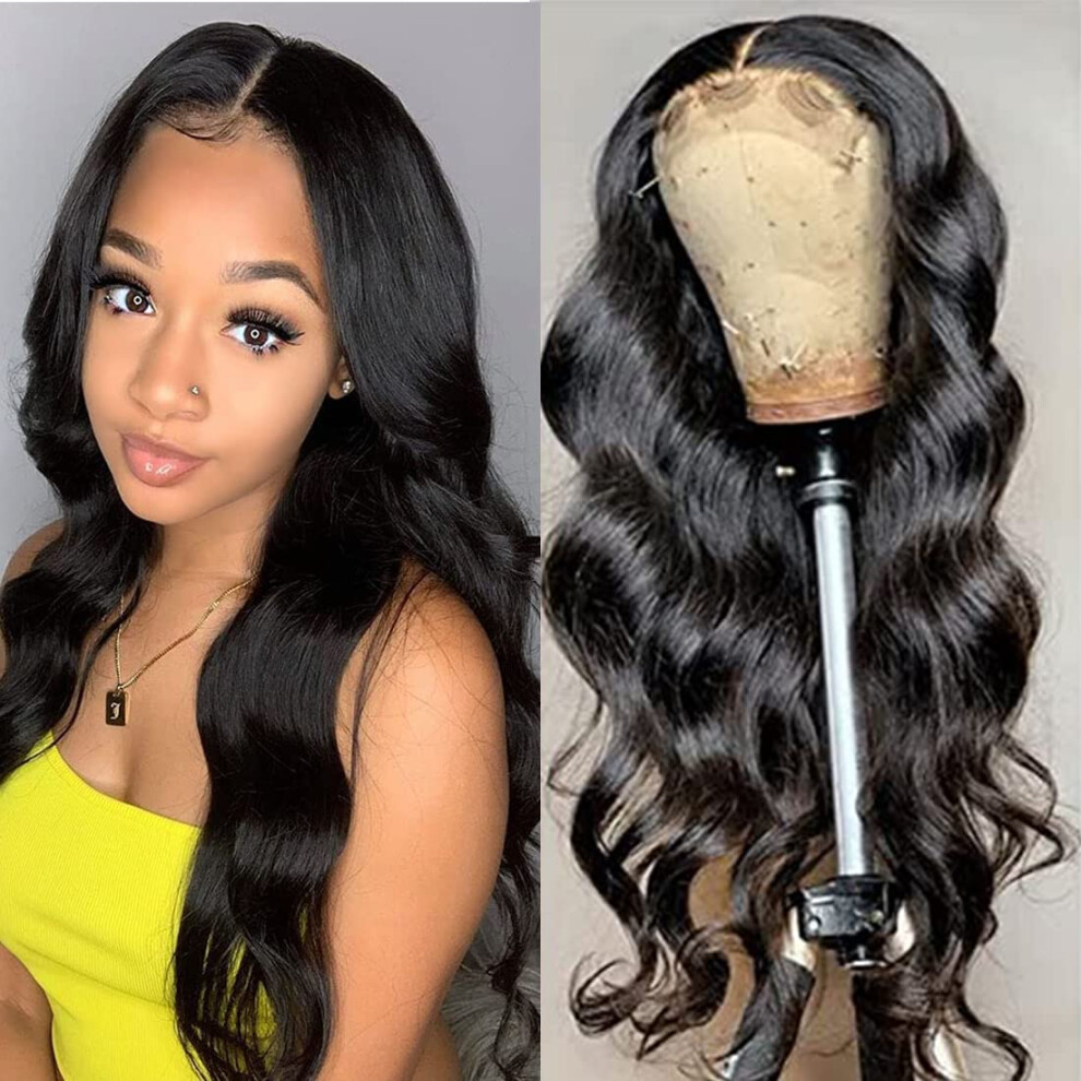 Unisex 18 Inch Human Hair Lace Front Wig Brazilian Body Wave Glueless 4X4 Closure Pre Plucked Natural Hairline