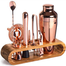 10Piece Stainless Steel Cocktail Shaker Set with Bamboo Stand, Professional Bartender Kit 750ml for Home and Bar