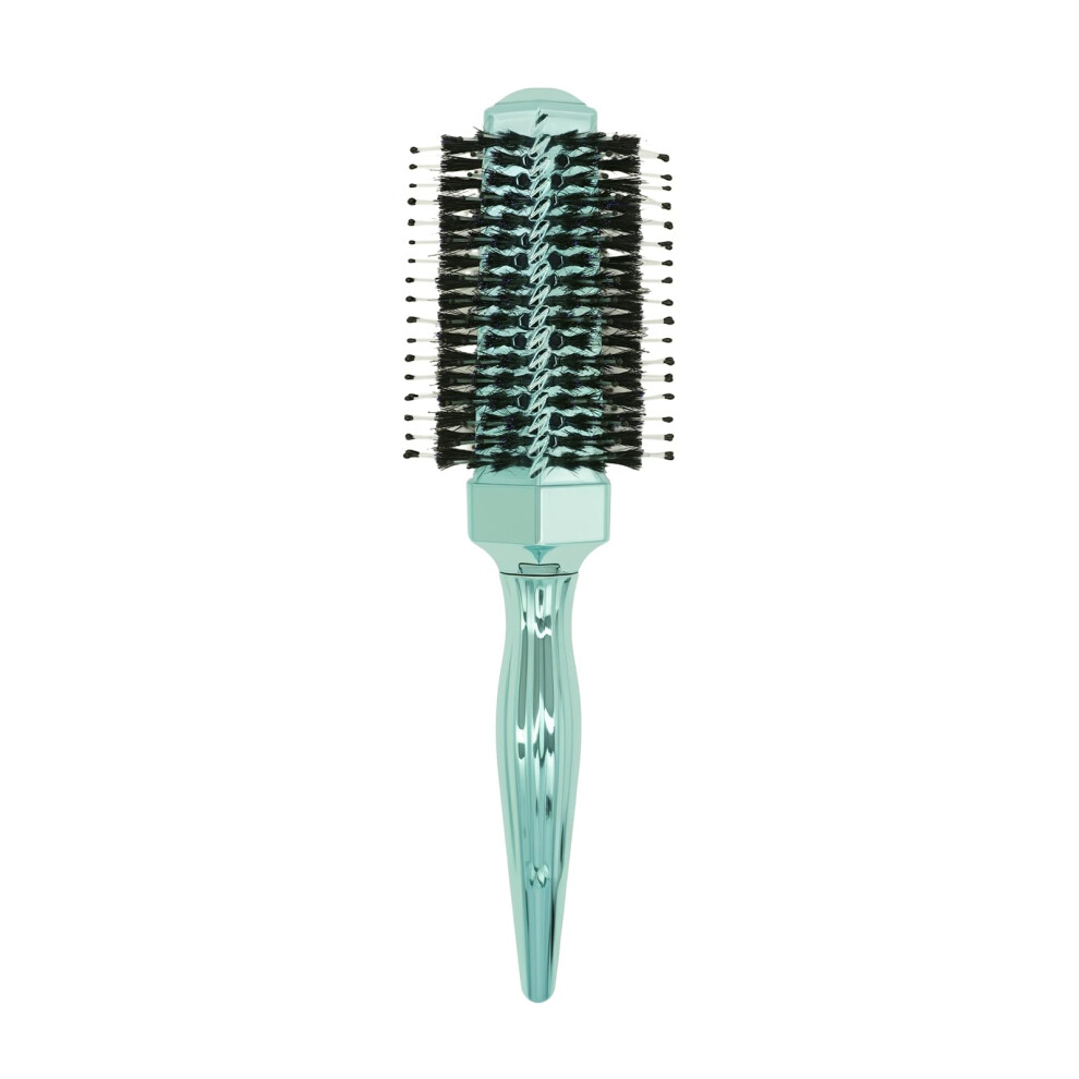 Green Boar Bristle Round Hair Brush For Blow Drying And Styling Â Frizz Reduction, Shine Enhancing,