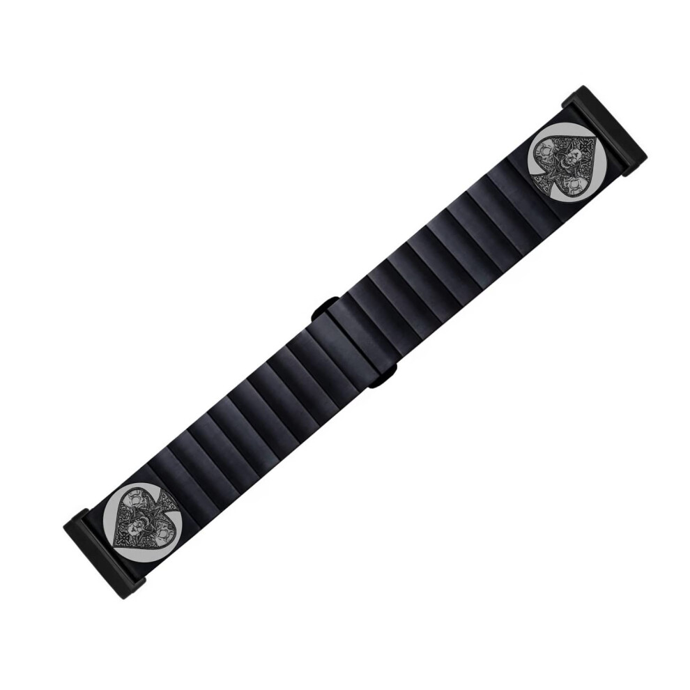 Stainless Steel Engraved Band With Quick Release Adapters For Fitbit Versa 3 And Sense Black 9164114974440