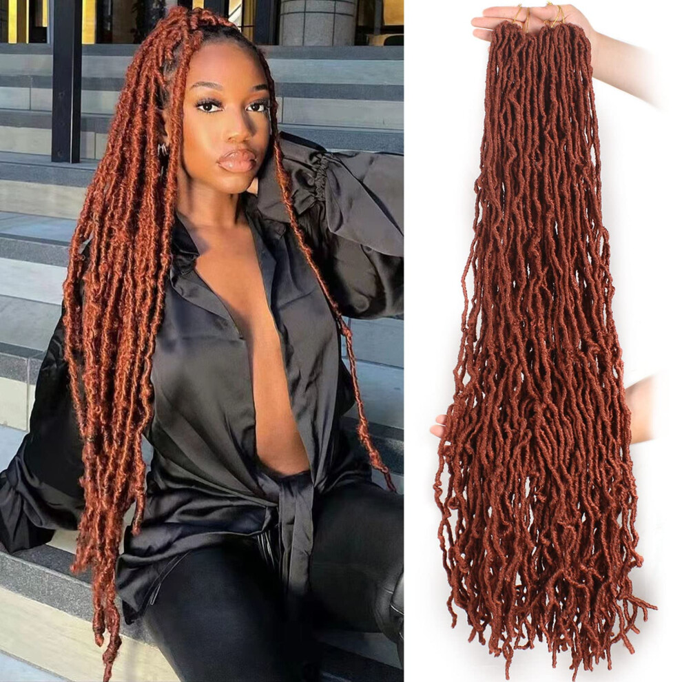Unisex Red 36 Inch Copper Soft Locs Crochet Hair Prelooped Goddess Locs Braids Extensions For Women