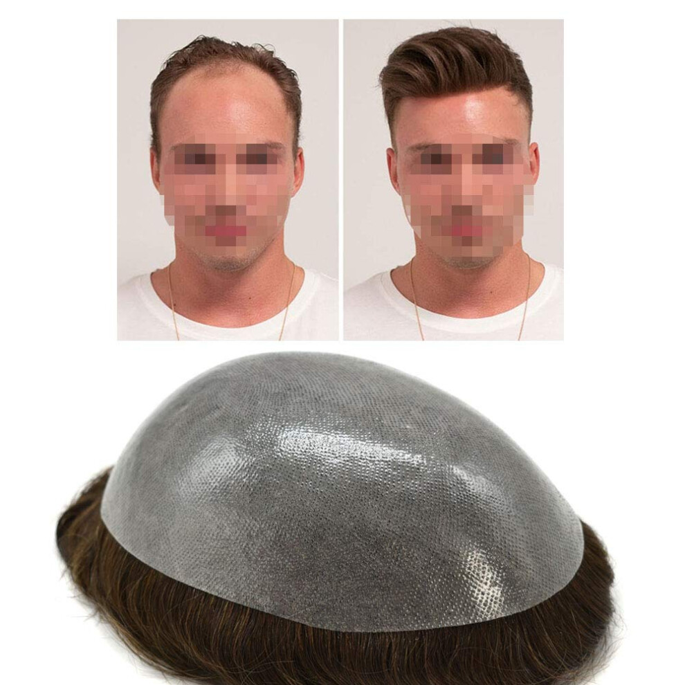 Thin Skin Mens Toupee Light Brown VLoop Human Hairpiece Full Poly Base Natural Hairline