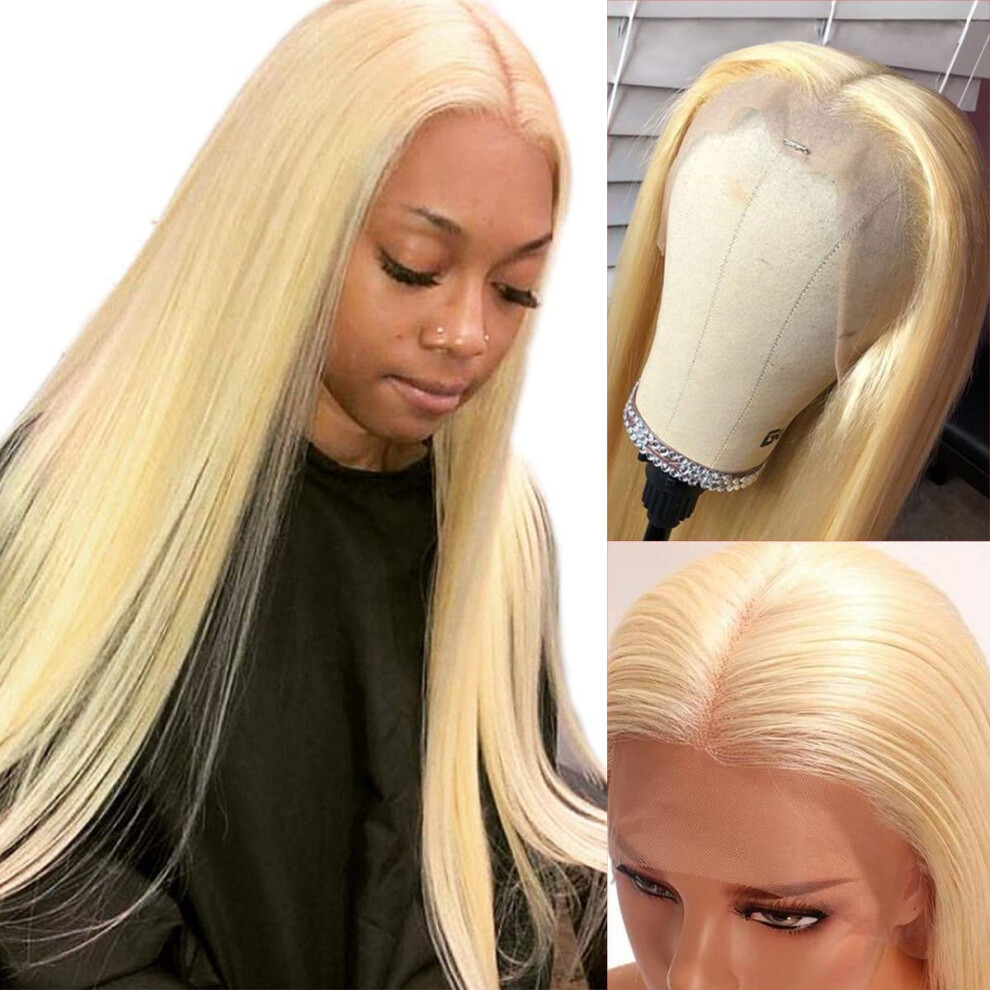 613 Blonde Lace Front Wig Human Hair 4x4 Straight Pre Plucked with Baby Hair 150% Density 20 Inch