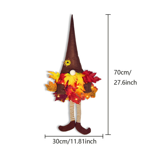 Φθινοπωρινό Στεφάνι Gnome 27 ιντσών με Φύλλα Σφενδάμου, Πινακίδα Καλωσορίσματος, 2