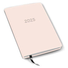 Agenda settimanale e mensile da scrivania 2025 - Calendario e taccuino, similpelle resistente, 192 pagine, copertina morbida - Cambridge Peach -