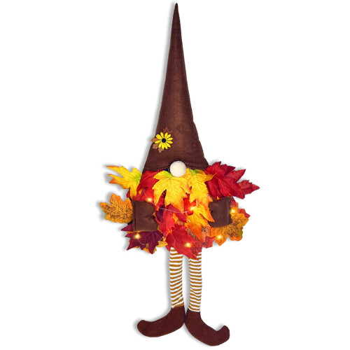 Φθινοπωρινό Στεφάνι Gnome 27 ιντσών με Φύλλα Σφενδάμου, Πινακίδα Καλωσορίσματος, 1