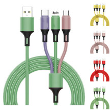 SUSUchens datakabel universal snabbladdning 3-i-1 flytande silikon 8-stifts Micro USB typ-C laddningskabel för kontor