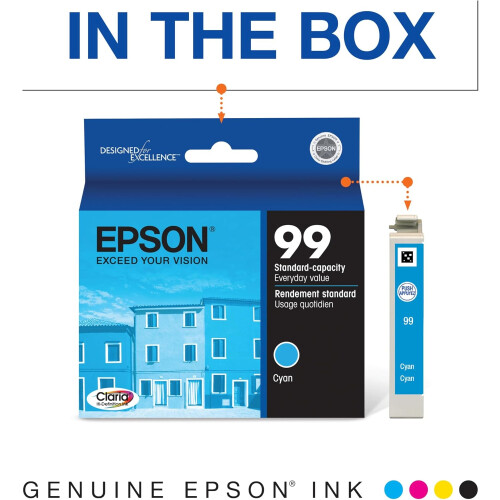 Μελάνι EPSON99Claria υψηλής ευκρίνειας, κυανό δοχείο τυπικής χωρητικότητας (T099220-S) 1