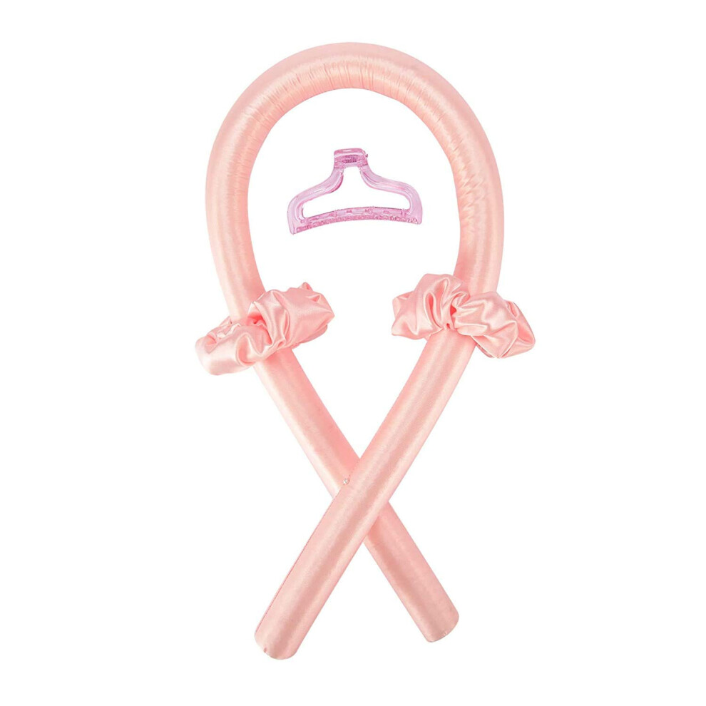Pink Silk Heatless Curling Rod Headband For Long Hair Overnight Curls Ribbon Rollers Set