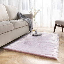 Deluxe Ultraweicher, flauschiger Dekoteppich aus Kunstschaffell, rechteckig, 120 x 180 cm, rosa-weiß, 1 Stück