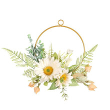 Guirnalda de flores artificiales Hiroekza con girasoles de hierro forjado para colgar en la pared, con aro de hierro. Decoración en liquidación.