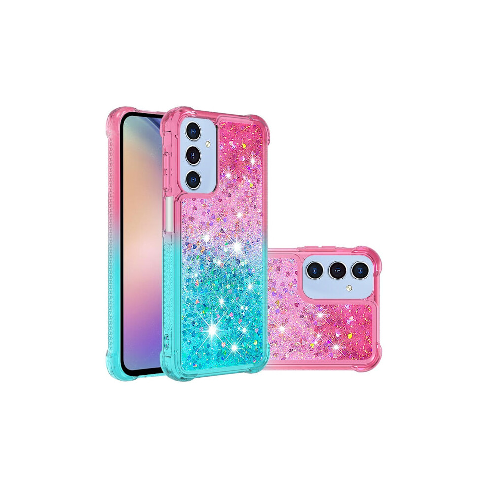 Skalo Compatible With Samsung A16 Quicksand Glitter Hearts Tpu Case - Multicolour Pink/Turquoise 9448196174739