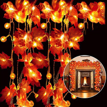 Girlanda z tekvicových javorových listov, reťazové svetielka, 6 m 40 LED/4,5 m 30 LED/3 m 20 LED/1,5 m 10 LED, kompatibilné s jesennou