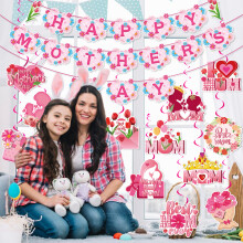 SUSUchens1Set Decorazioni per la festa della mamma Set di bandiere con stampa di lettere Biglietti Ciondoli a spirale Facile installazione